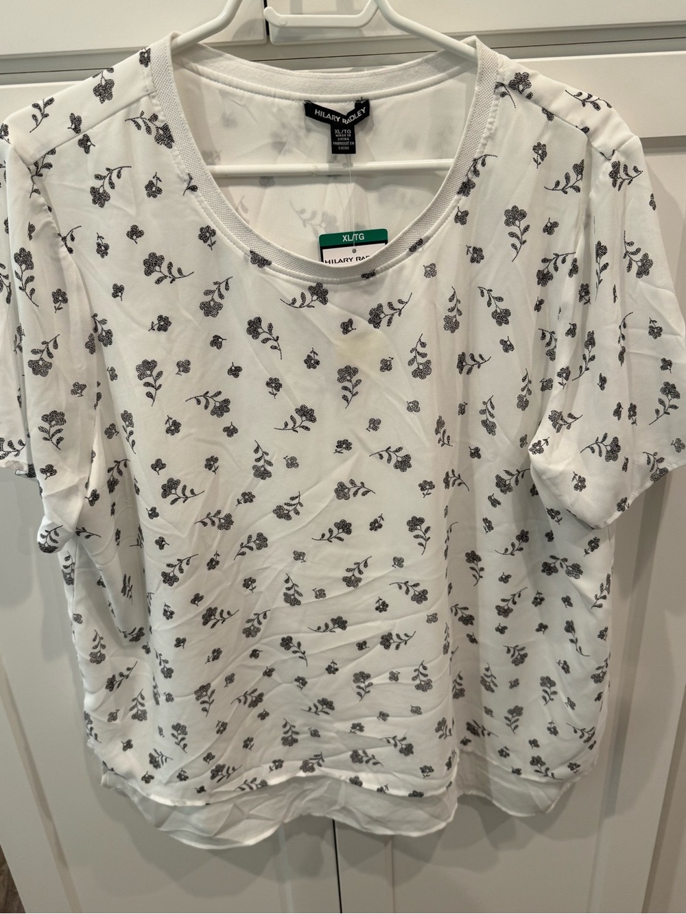 Hilary Radley White Short Sleeve Tee with Black Floral Print